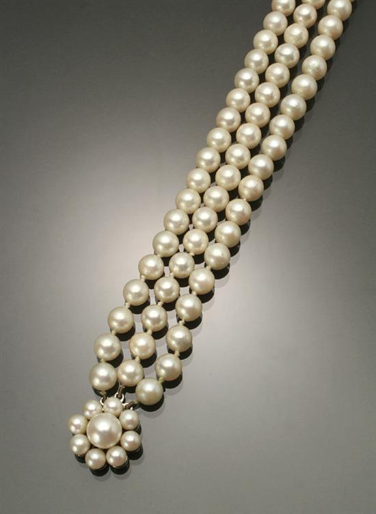 Appraisal: Choker Length Cultured Pearl Necklace The triple strand having one