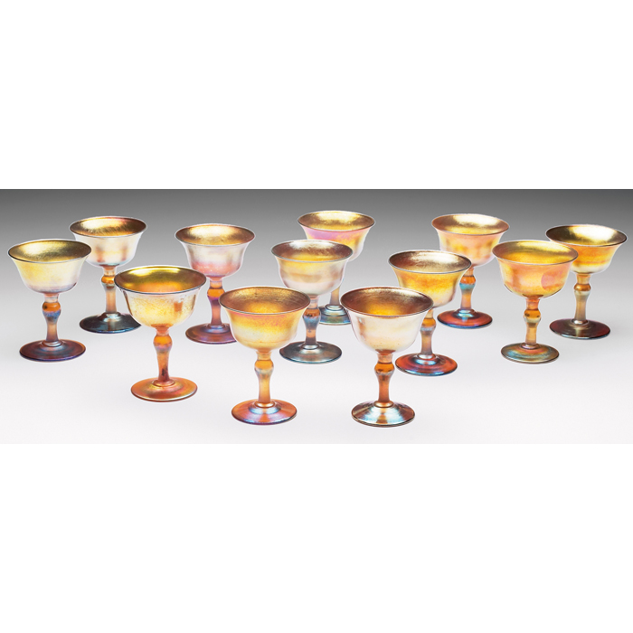 Appraisal: L C Tiffany glasses set of twelve gold favrile glass