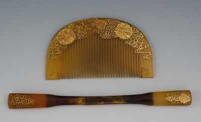 Appraisal: A Celluloid Decorative Comb and Hair Ornament with Gilt Accents