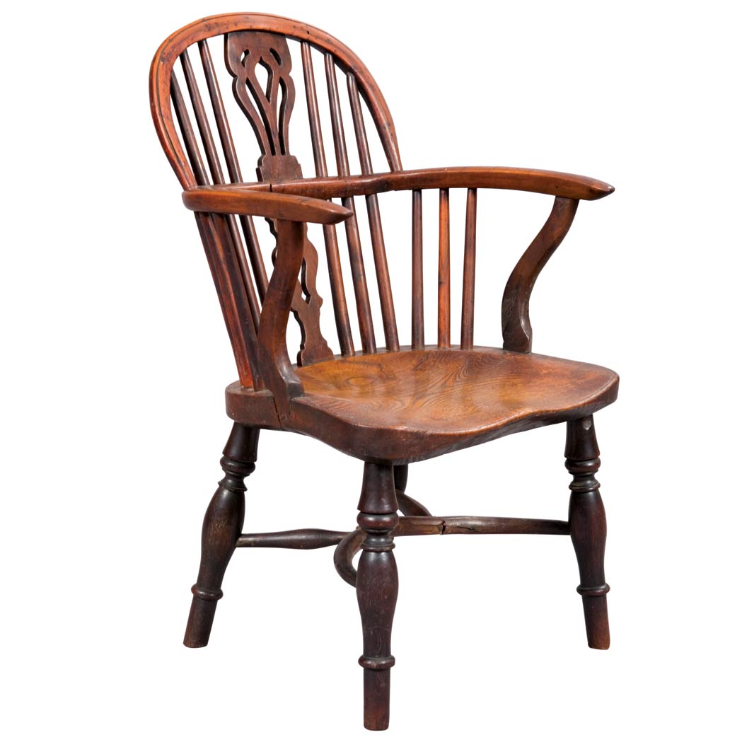 Appraisal: George II Style Yewwood Child's Windsor Chair The plank seat