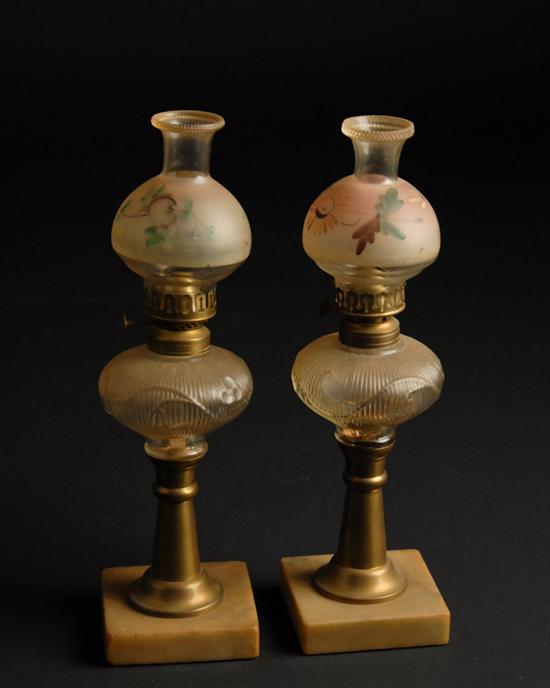 Appraisal: A Pair of Sandwich Bellflower Oil Lamps each having a