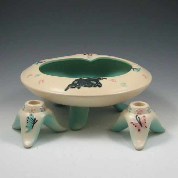 Appraisal: Hull Butterfly Smooth console set with B bowl and B