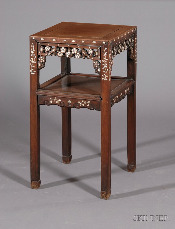 Appraisal: Rosewood Occasional Table China th century sides inlaid with mother-of-pearl