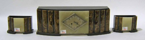 Appraisal: French F Marty art deco marble -pc clock set h