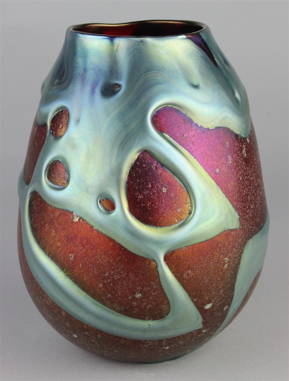 Appraisal: CHARLES LOTTON CONTEMPORARY CYPRIOT STYLE IRIDESCENT GLASS VASE engraved Charles