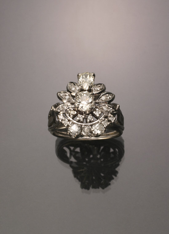 Appraisal: Tested -Karat White-Gold and Diamond Dinner Ring Set with one