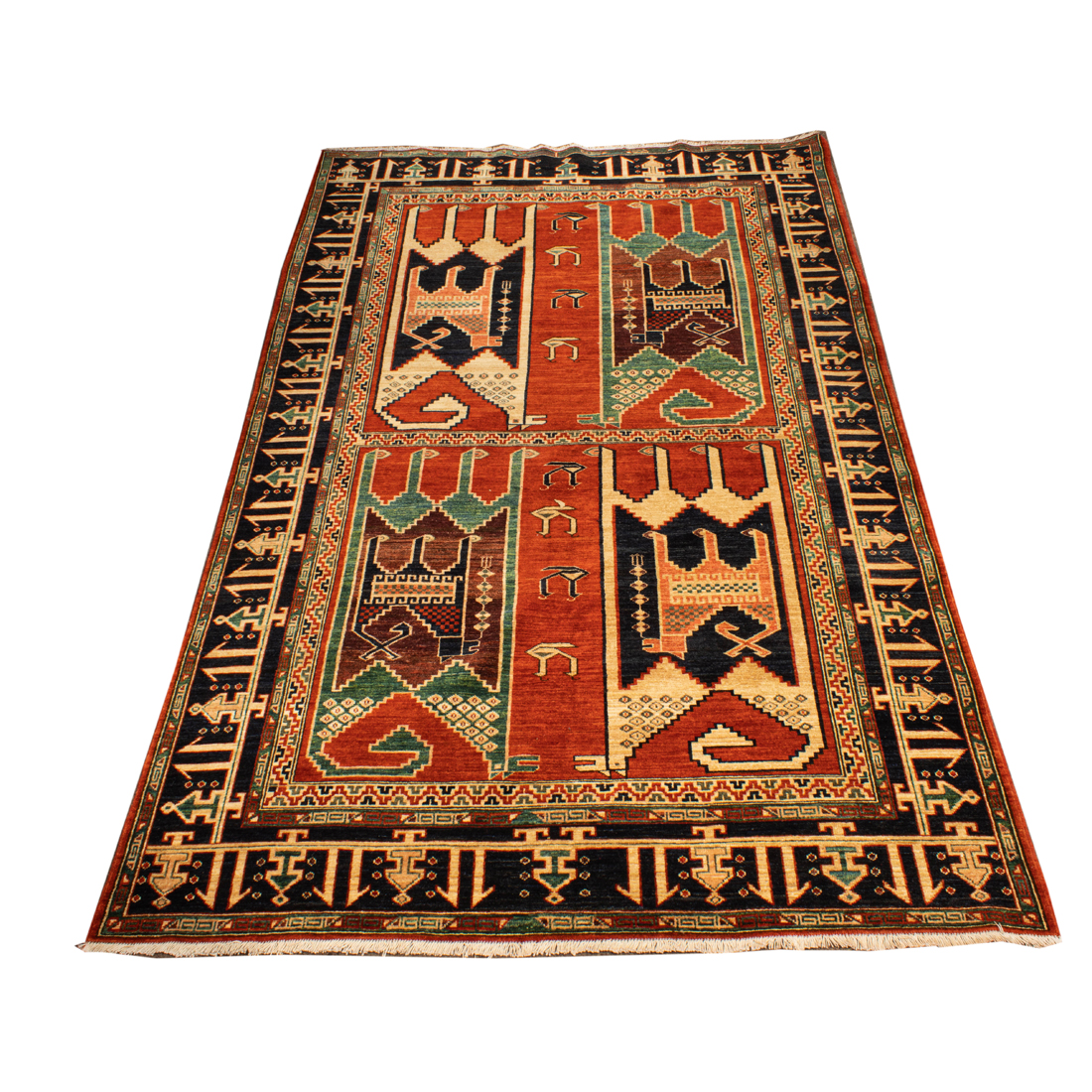 Appraisal: PAKISTANI CARPET WITH CONFRONTING ANIMALS DESIGN Pakistani carpet with Confronting