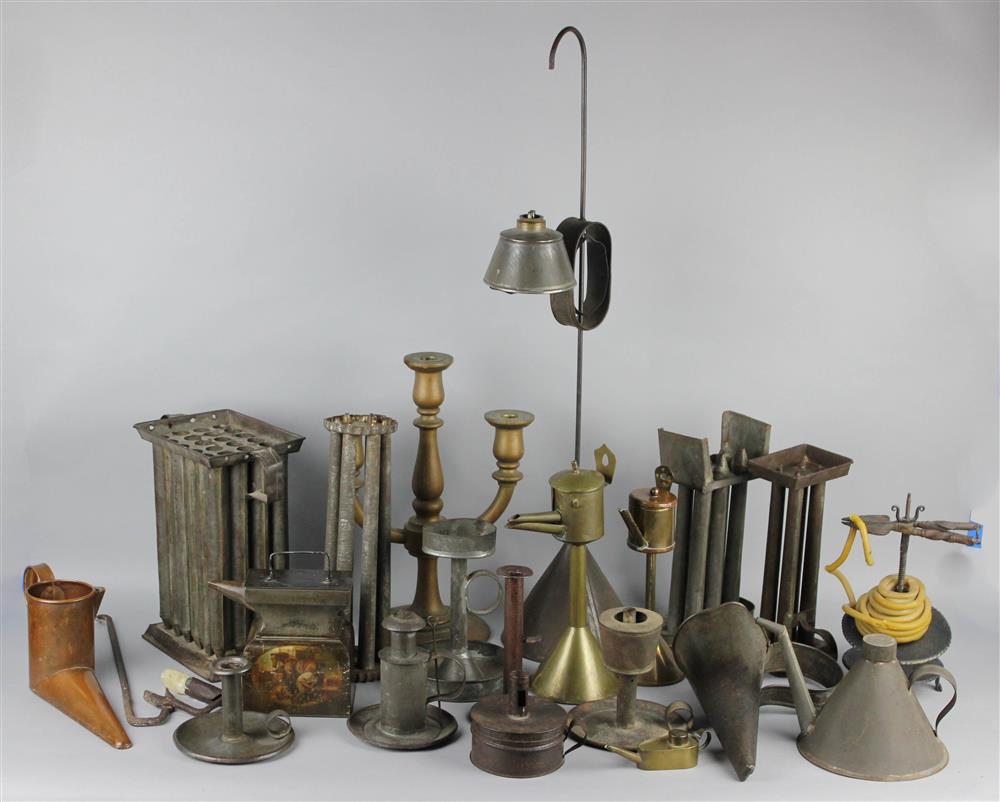 Appraisal: GROUP OF IRON TIN COPPER AND BRASS LIGHTING including an