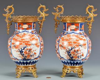 Appraisal: Pair Imari Urns with Gilt Mounts Pair of Imari porcelain