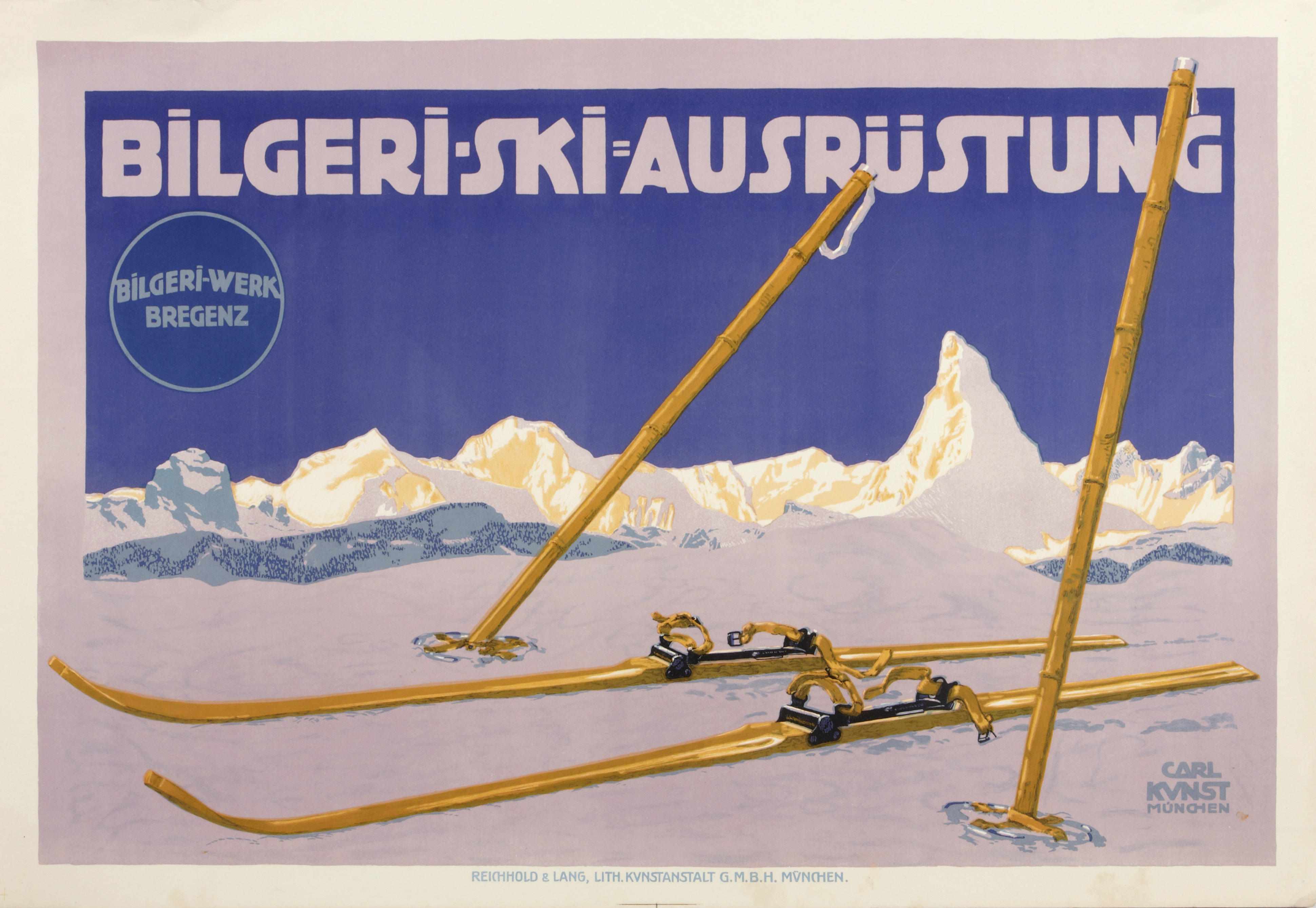 Appraisal: Carl Kunst German - Bilgeri-Ski Ausrstung c Lithographic poster in