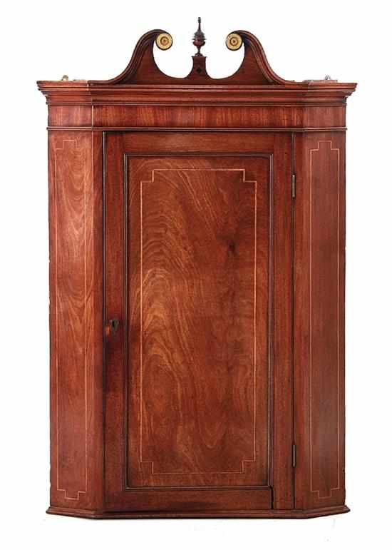 Appraisal: George III inlaid mahogany hanging corner cabinet late th early