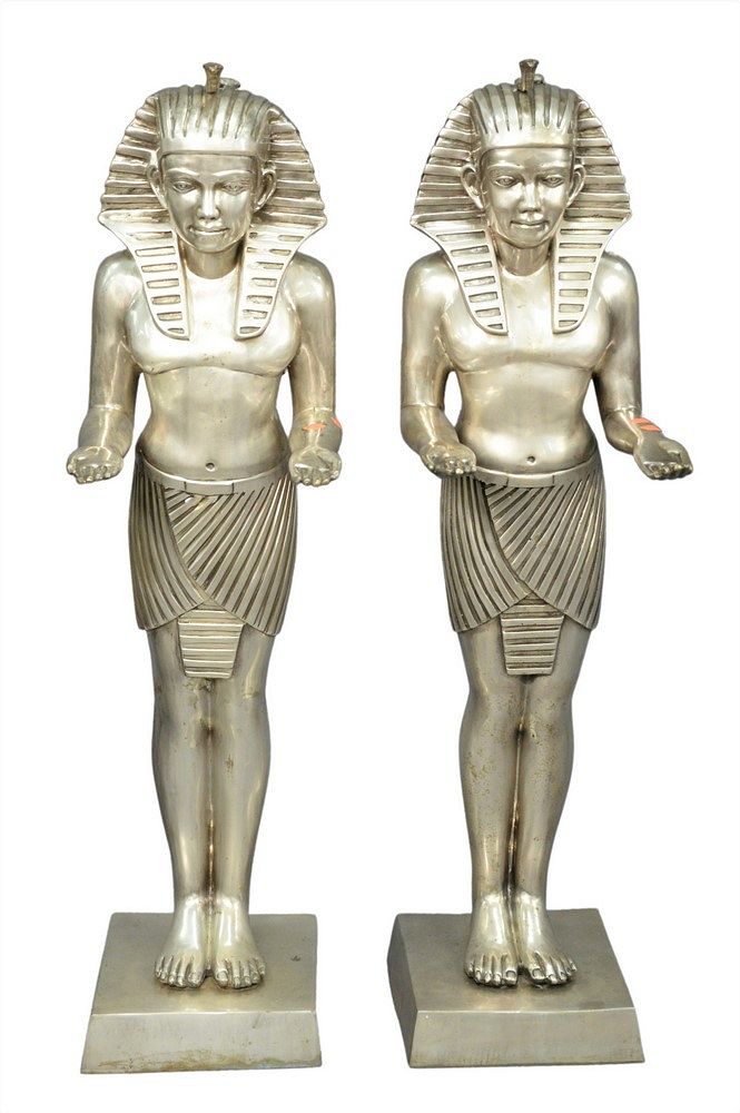 Appraisal: Pair of Silvered Brass Egyptian Pharaoh Figures height inches Pair