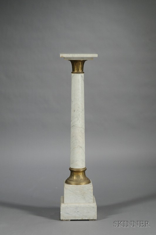 Appraisal: Continental Bronze-mounted Gray and White Marble Pedestal with foliate cast