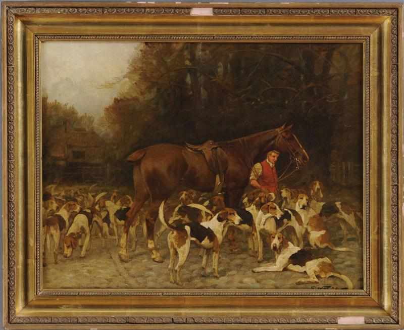 Appraisal: GEORGE WRIGHT - HUNTSMAN AND THE HOUNDS Oil on canvas