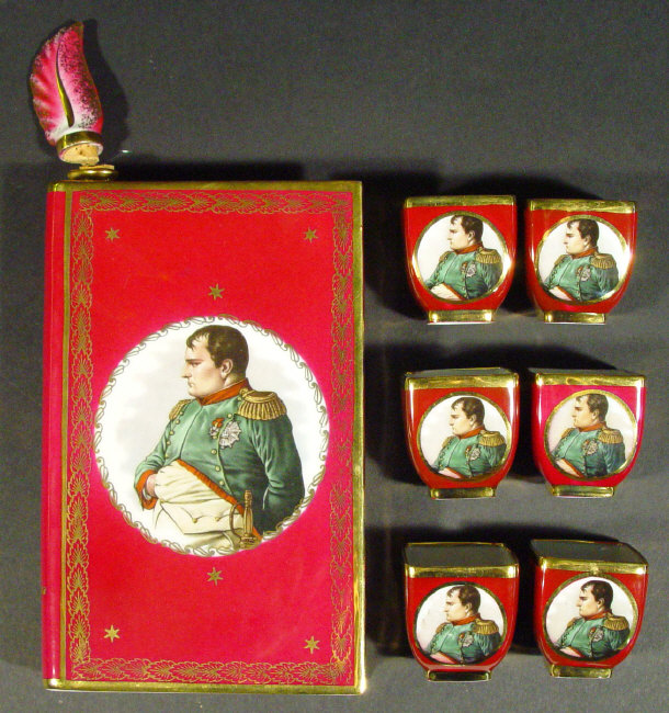 Appraisal: Limoges porcelain book shaped flask printed with Napoleon onto a