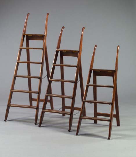 Appraisal: Regency-Style Brass-Mounted Mahogany Six-Step Folding Library Ladder h