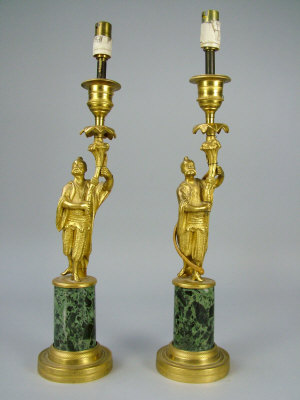 Appraisal: A pair of th century Continental chinoiserie style ormolu candlesticks