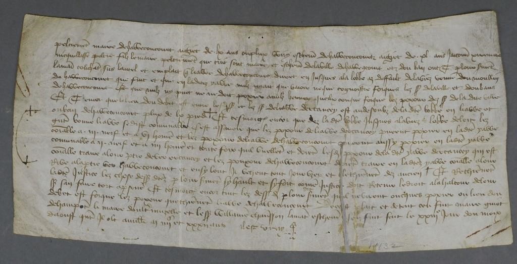 Appraisal: Handwritten vellum document dated to possibly Old French from the