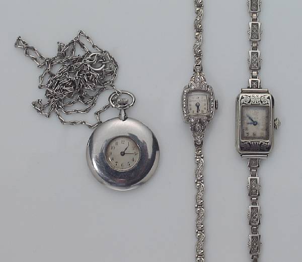 Appraisal: A collection of k k and white metal watches including