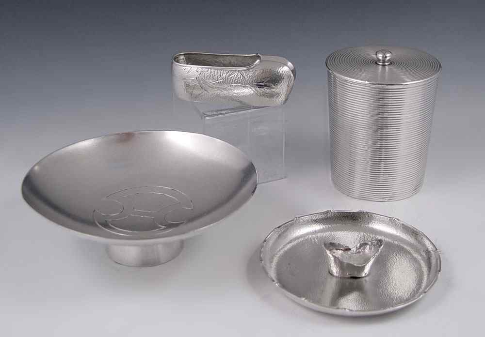 Appraisal: PIECE JAPANESE SILVER TABLETOP ORNAMENTS To include Lidded cup ''