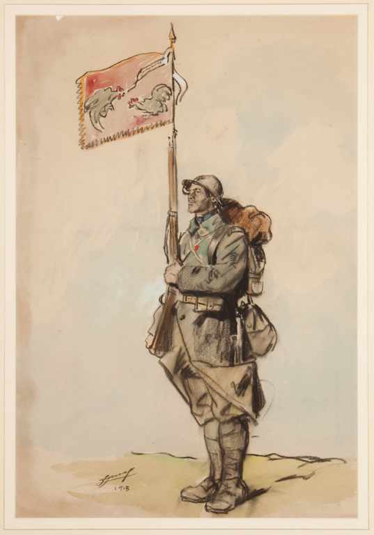 Appraisal: Lucien Hector Jonas French - French Soldier Holding Aloft Banner