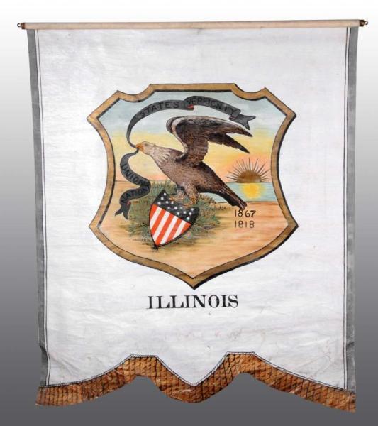 Appraisal: Early Painted Canvas Illinois Flag Banner Description Circa to Features