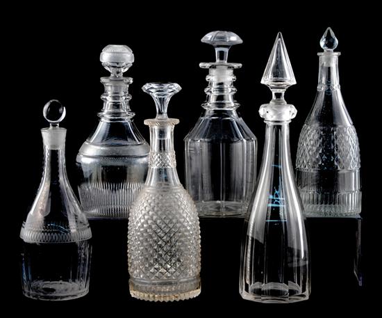 Appraisal: English and American clear glass decanters th th century cut