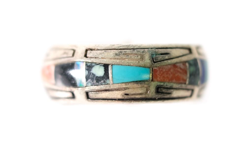 Appraisal: NATIVE AMERICAN STERLING MULTI STONE INLAY RINGNative American sterling silver