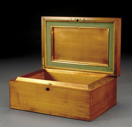 Appraisal: Walnut humidor th centuryrectangular hinged case with copper-lined lid H