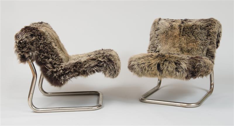 Appraisal: Pair of Lounge Chairs c Tubular chrome faux fur x