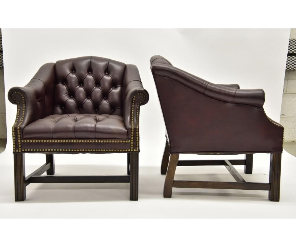 Appraisal: Pair of Hancock Moore shark tank leather chairs h x