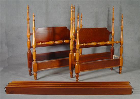 Appraisal: Pair of Cherry Twin Beds Mid th Century Shaped headboard