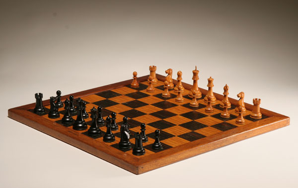 Appraisal: Jaques Staunton London boxwood and ebony chess set with rosewood