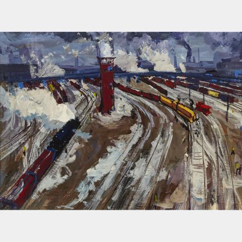 Appraisal: WALTER HAWLEY YARWOOD R C A TORONTO RAIL YARDS gouache