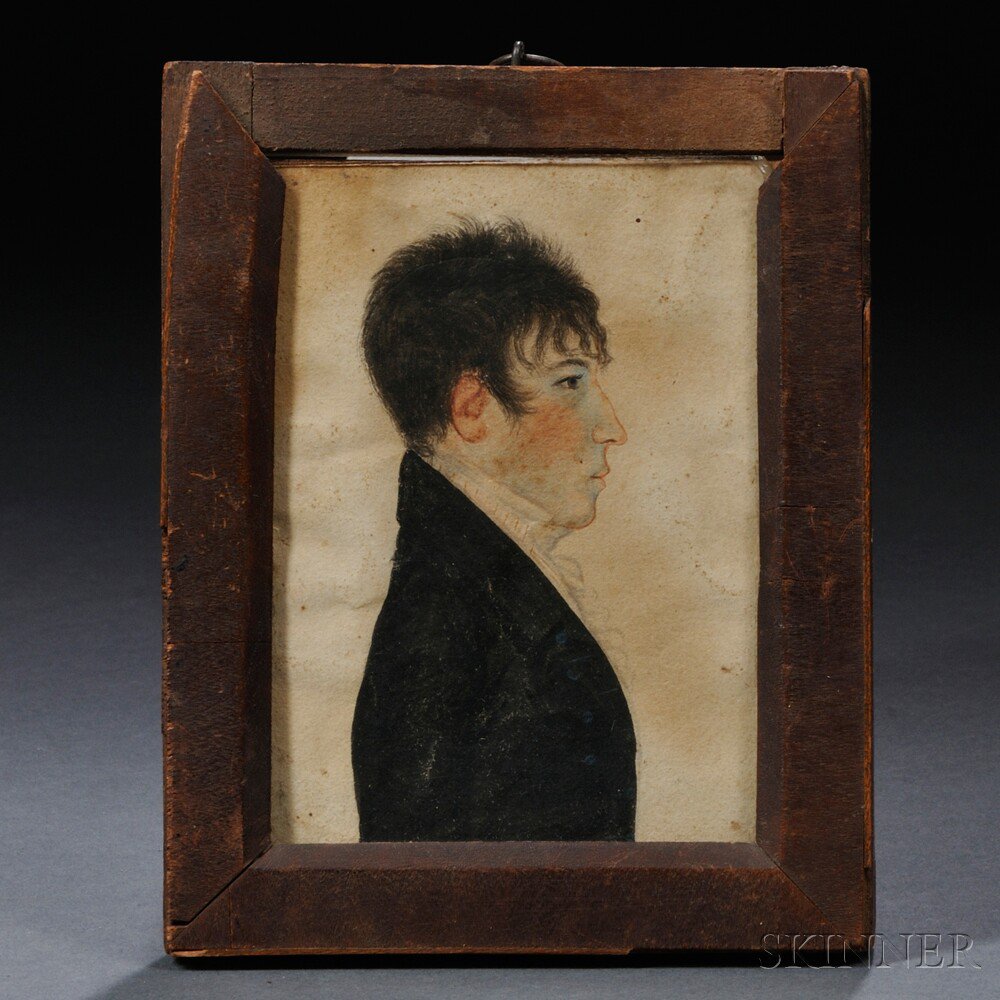 Appraisal: American School th Century Profile Portrait Miniature of a Young