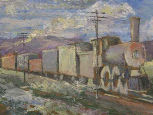 Appraisal: Impressionistic Oil Steam Locomotive image area '' x '' on