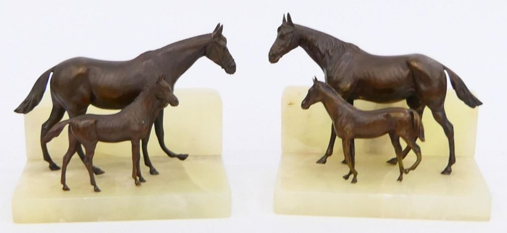 Appraisal: Pr HENN VIENNA BRONZE ONYX HORSE BOOKENDS A pair of