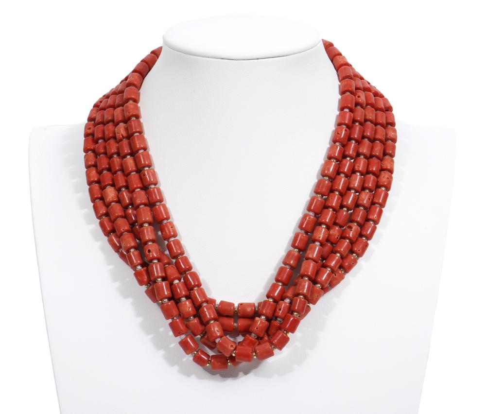 Appraisal: STRAND NATURAL SALMON CORAL BEAD NECKLACE strand natural salmon coral