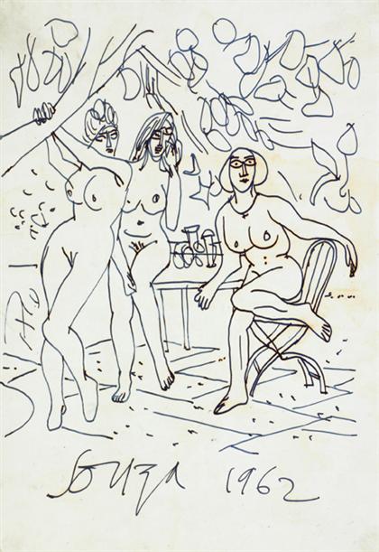 Appraisal: FRANCIS NEWTON SOUZA indian - UNTITLED-THREE FEMALE NUDES Signed and