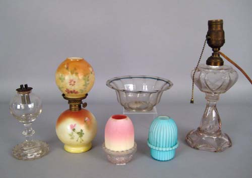 Appraisal: Three fluid lamps together with fairy lamps and a blown