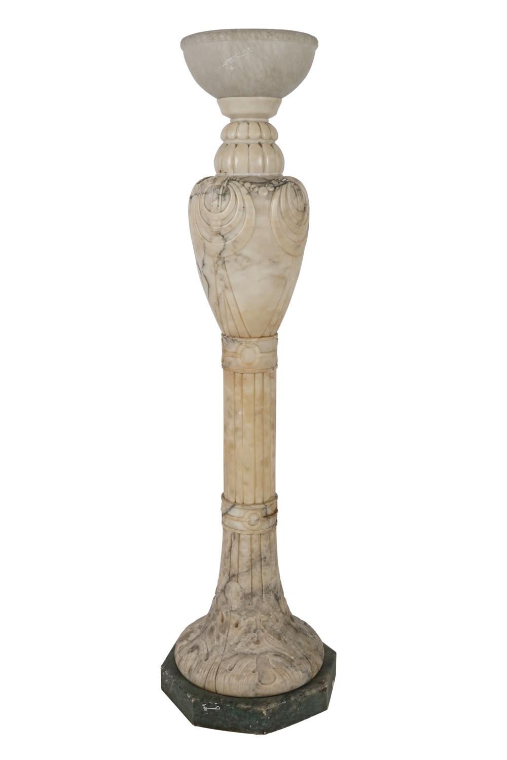 Appraisal: CARVED ALABASTER COLUMNwith dished top drilled for use as a