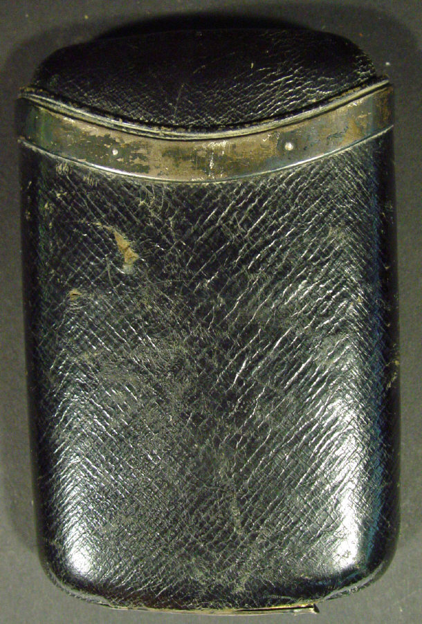 Appraisal: Victorian silver mounted black leather cigar case set with a