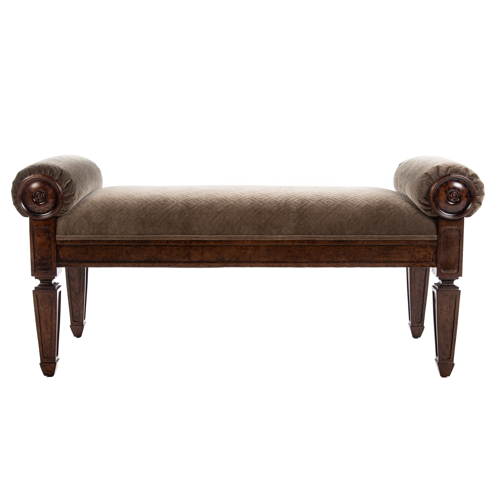 Appraisal: REGENCY STYLE MAHOGANY UPHOLSTERED WINDOW BENCH th century with carved