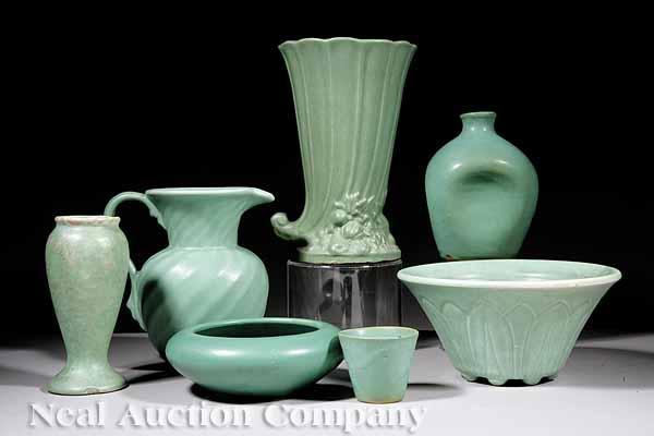 Appraisal: A Group of Seven Vintage American Art Pottery Green Matte