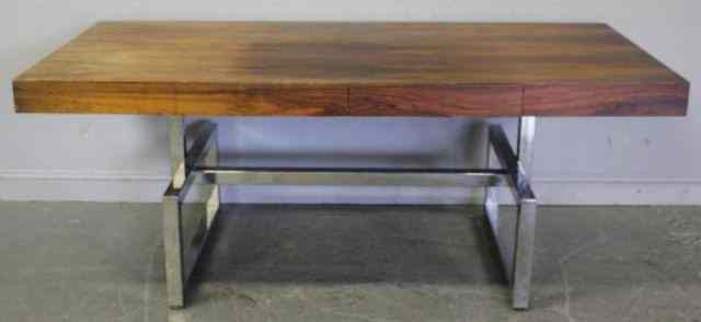 Appraisal: Midcentury Burl Walnut and Chrome Desk Possibly Paul Evans From