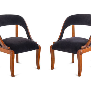 Appraisal: A Pair of Austrian Neoclassical Barrel-Back Slipper Chairs Circa -