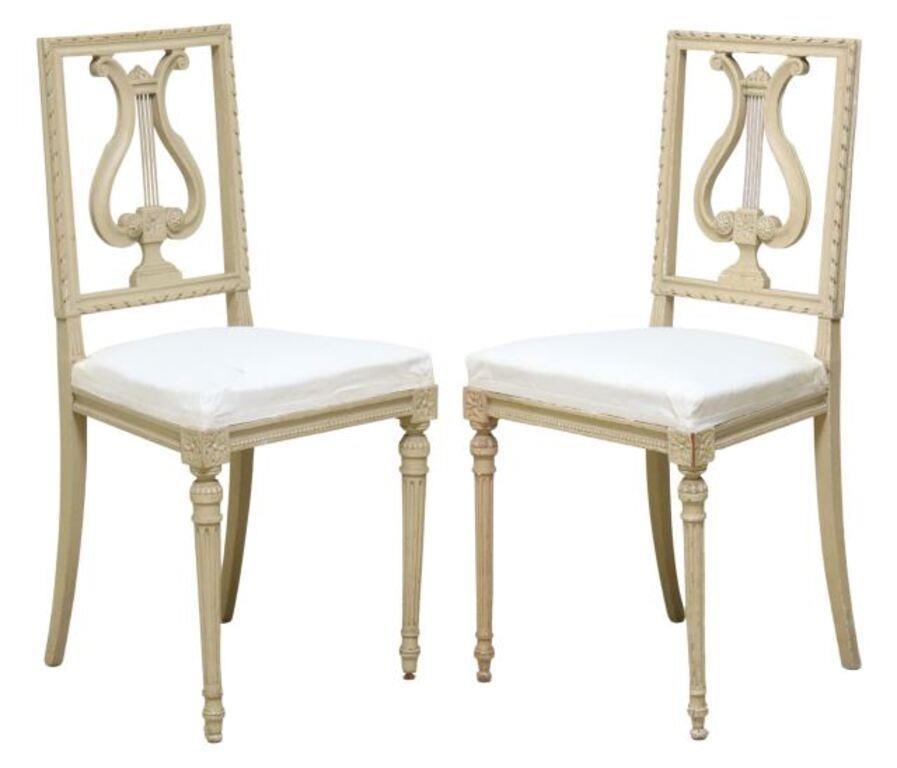 Appraisal: pair French Louis XVI style painted side chairs late th