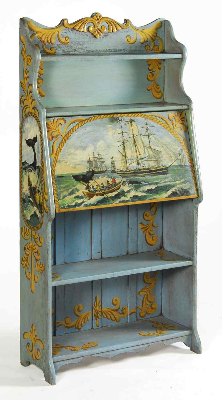 Appraisal: PAINT-DECORATED OAK SECRETARY WITH FALL-FRONT WRITING SURFACEDecorated by Nancy Whorf