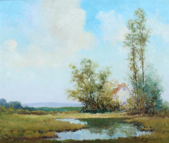 Appraisal: ARNO BRETSNYDER American b LANDSCAPE WITH COTTAGE IN THE TREES