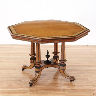 Appraisal: Victorian ebonized inlaid amboyna center table Victorian ebonized inlaid amboyna